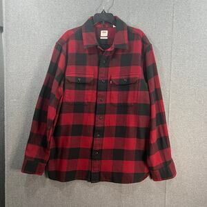 Levis Shirt Mens Button Up Red Buffalo Plaid Casual Adult Size S